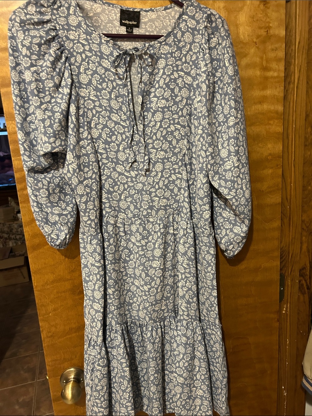 Wallflower Light Blue Floral Tie-Neck Tiered Dress - EXCELLENT CONDITION